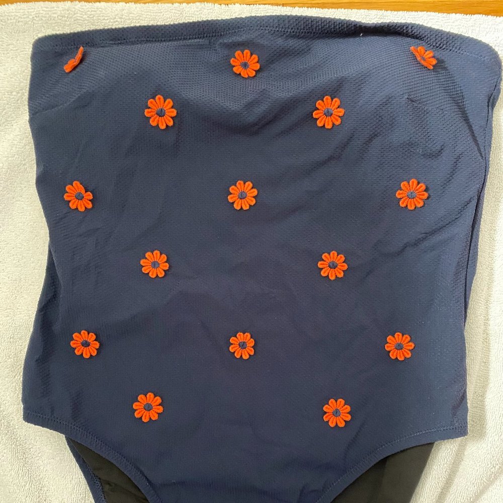 JCrew Navy One Piece with Coral Applicaes